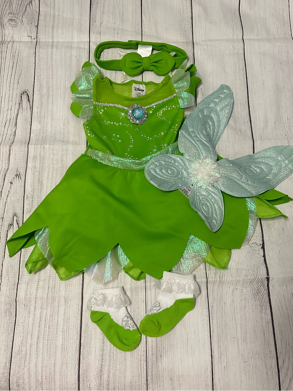 Baby Disney Tinker Bell Fairy Dress Costume with Wings and Headband and socks